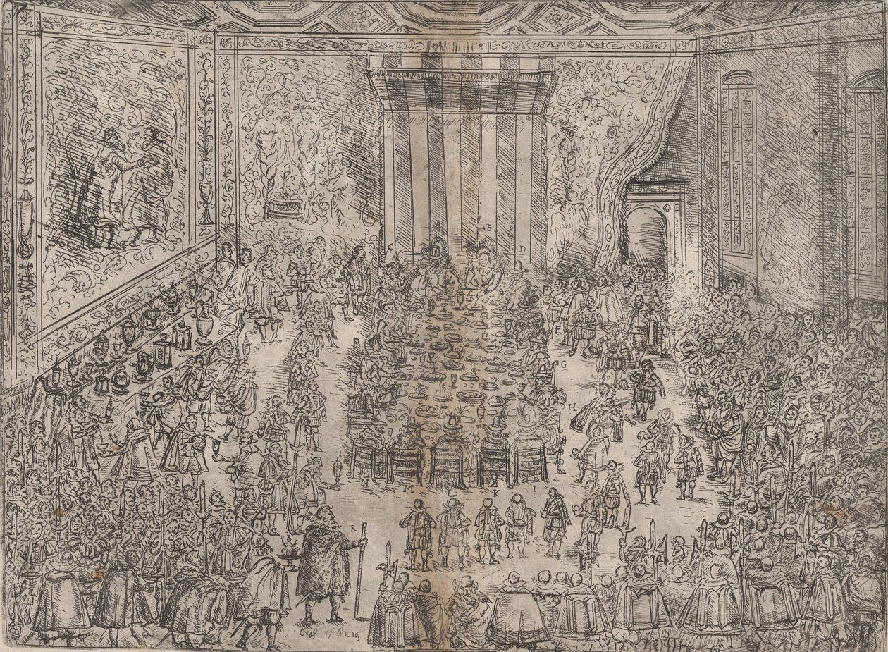 The Princely Meal Die Fürstliche Mahlzeit, från en serie som skildrar Wolfga...s bröllop, 1614. av Unbekannt