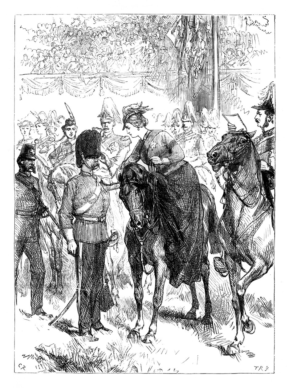 Drottningen delar ut Victoria Crosses i Hyde Park, London, c1850-talet, c1888 av Unbekannt