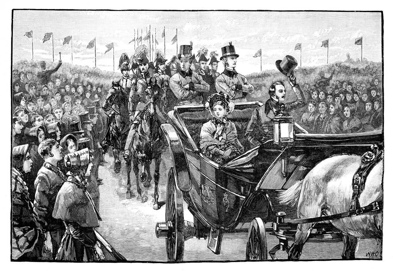The Queens ankomst till Peel Park nära Manchester, 1851, 1888 av Unbekannt