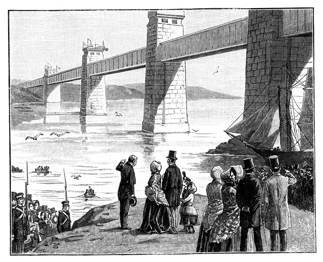Queens besök på Britannia Tubular Bridge, Wales, c1888 av Unbekannt