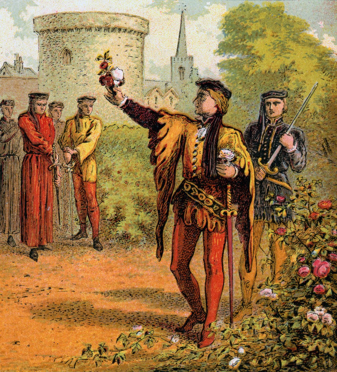 De röda och vita rosorna, 1400-talet, c1850 av Unbekannt