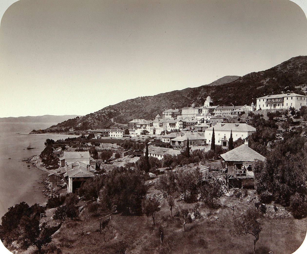 Rossikon St Panteleimon-klostret på berget Athos, Grekland, 1860-talet av Unbekannt