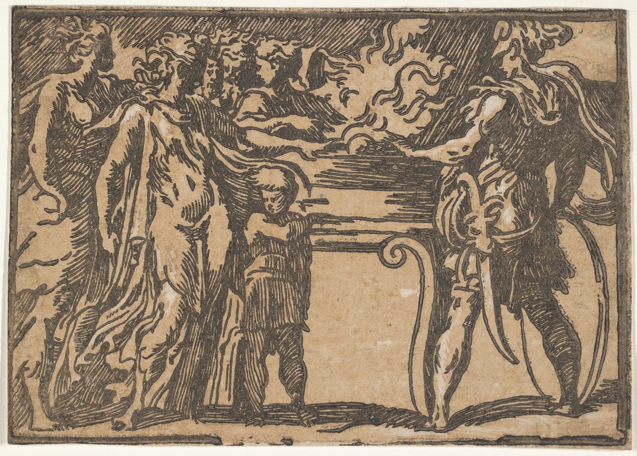 Offret eller Mucius Scaevola, efter Parmigianino, 1500-talet. av Unbekannt