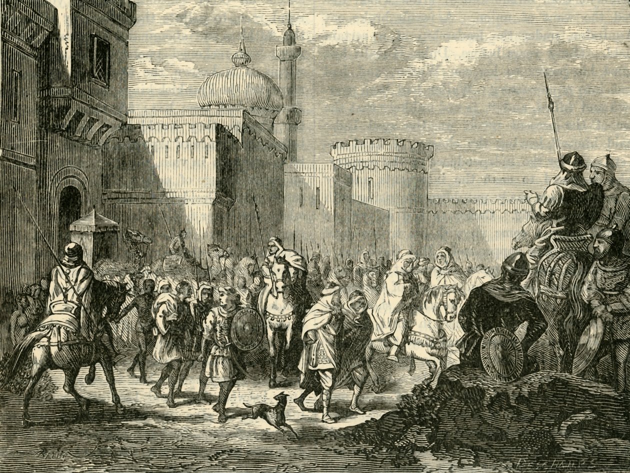 Saracenerna lämnar Narbonne, återställd till frankerna, 737AD, 1890. av Unbekannt