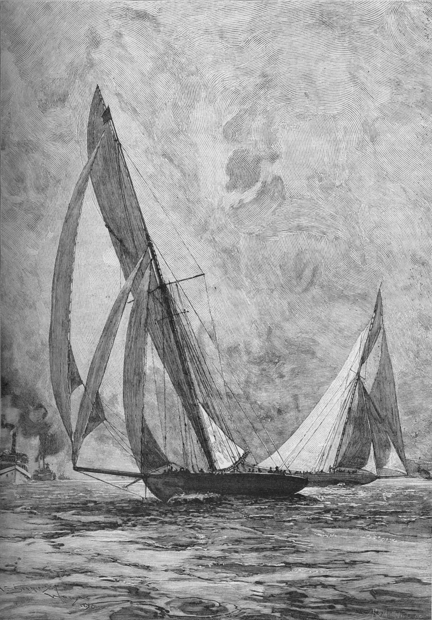 Shamrock och Columbia tävlade om Americas Cup, 1899 1906 av Unbekannt