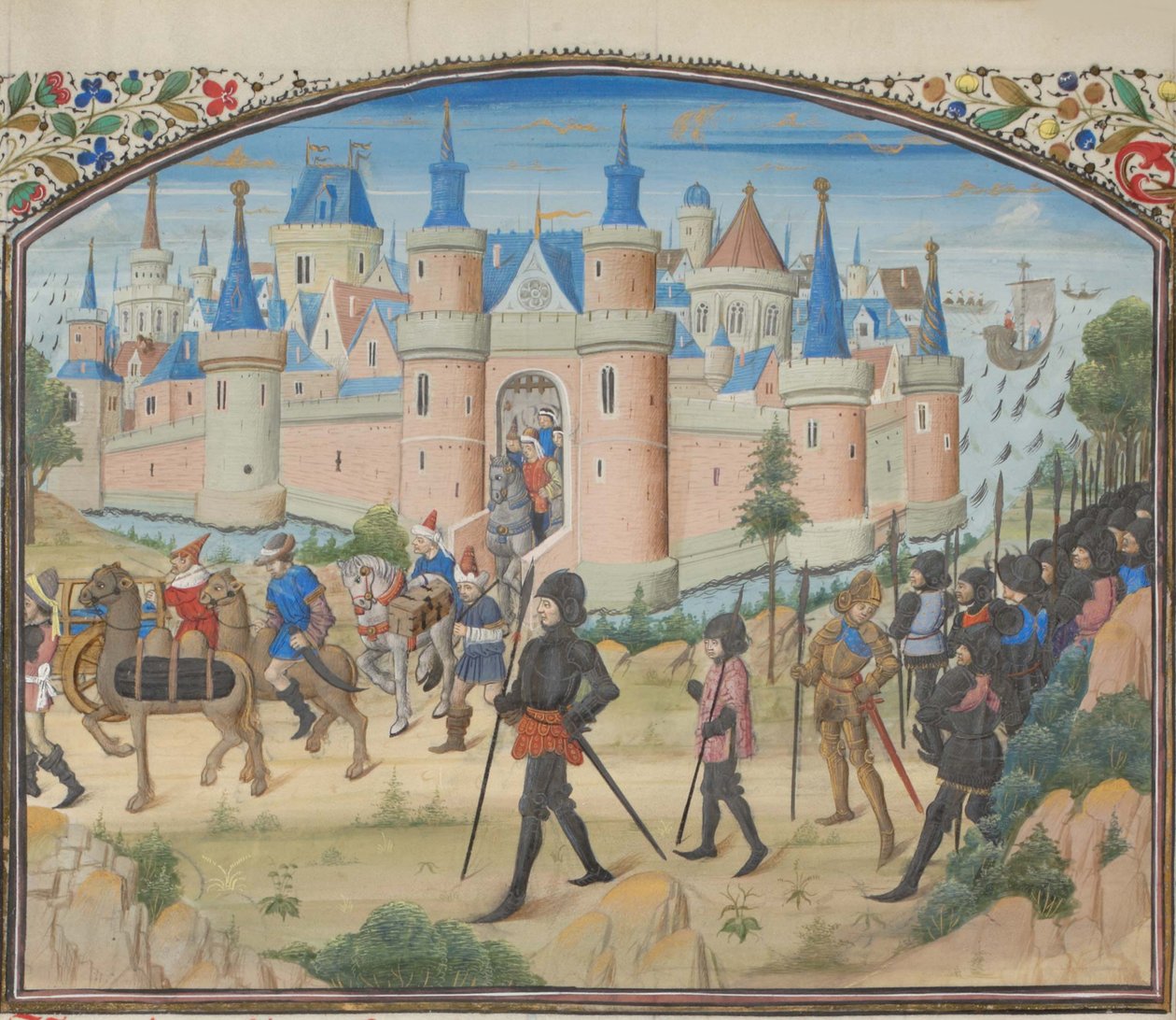 The Siege of Tyre, 1124. Miniatyr från Historia av Vilhelm av Tyrus, 1460-talet av Unbekannt