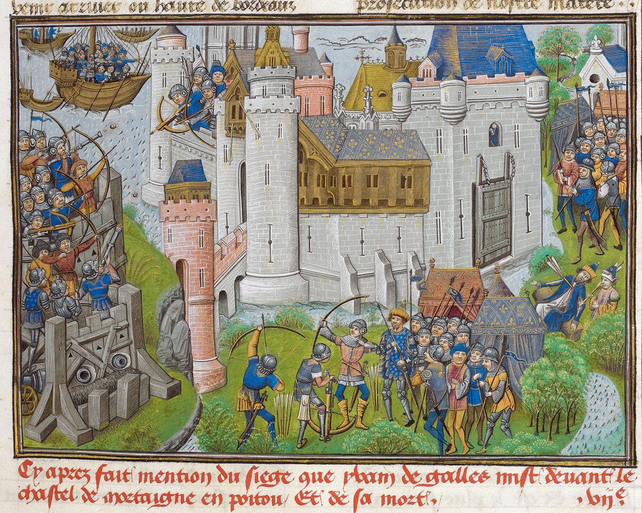 Belägringen av slottet Mortagne, nära Bordeaux, 1377 aus Recueil des croniques dEngleterre av Unbekannt