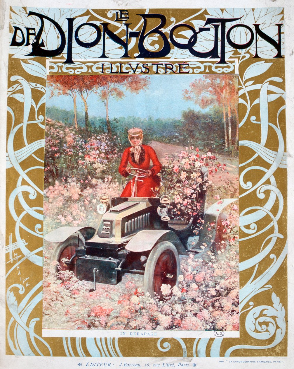 The Skid, illustration från tidningen Le De Dion-Bouton, 1909 av Unbekannt