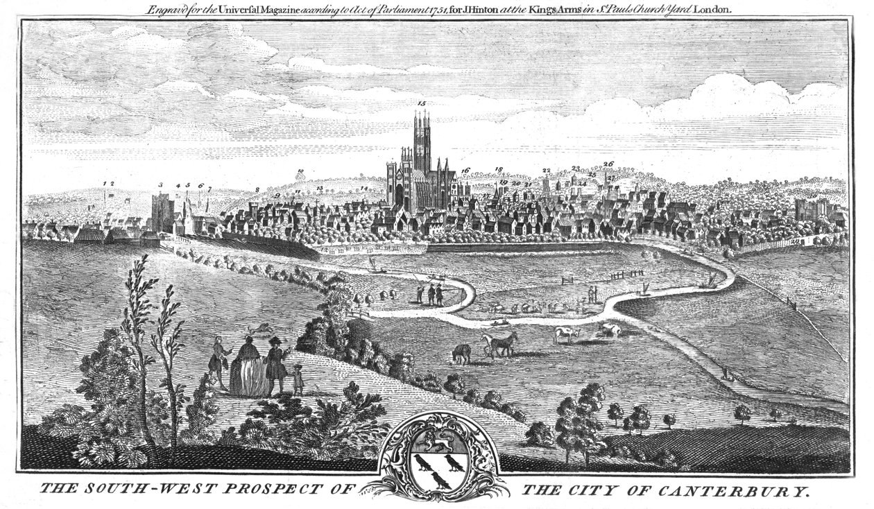 The South-West Prospect of the City of Canterbury., c1776 av Unbekannt