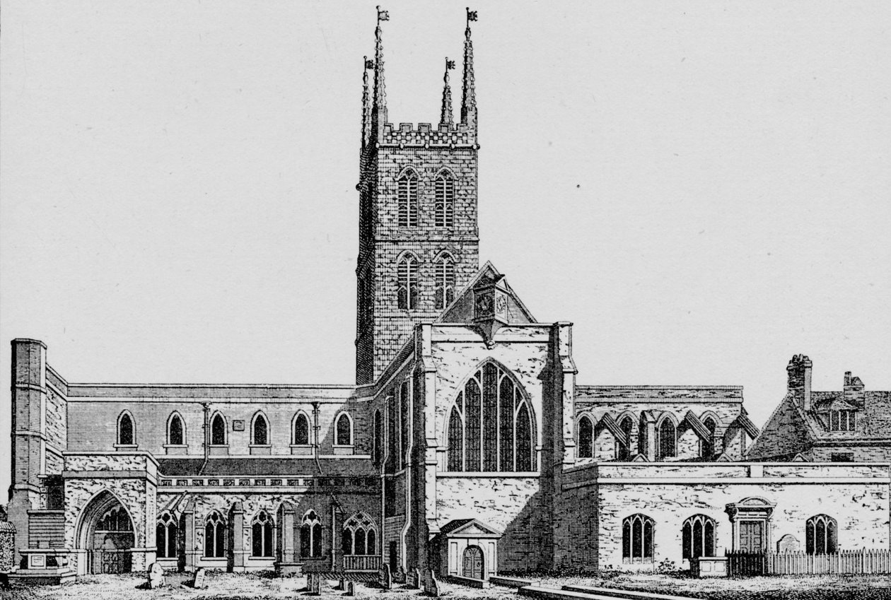 The South Side of St. Saviours, Southwark, som visar det tidigare långhuset, c1825, 1912 av Unbekannt