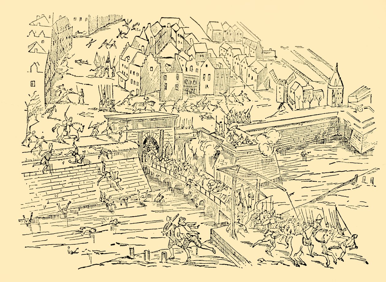 Spanjorerna fångar Antwerpen i sin långa kamp med holländarna, 1576, c1930. av Unbekannt