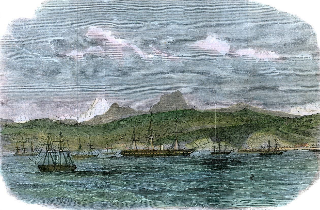 Den spanska blockadskvadronen i Valparaiso, Chile, c1880 av Unbekannt