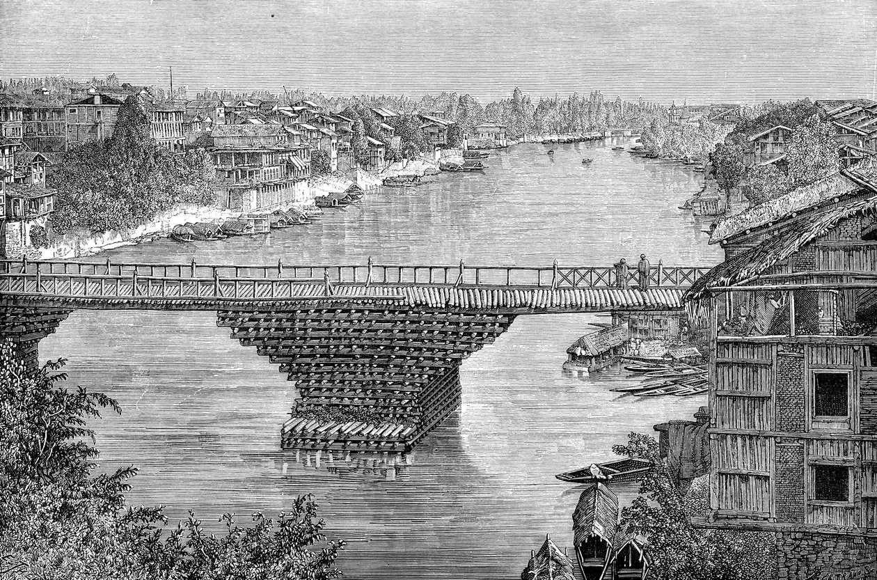 Srinagarbron över floden Jhelum, Pakistan, 1895 av Unbekannt