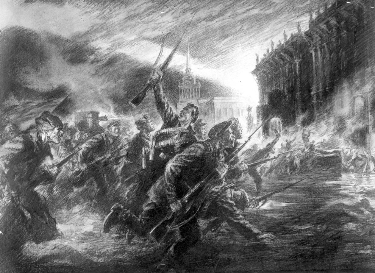 Stormningen av vinterpalatset i Petrograd i oktober av Unbekannt