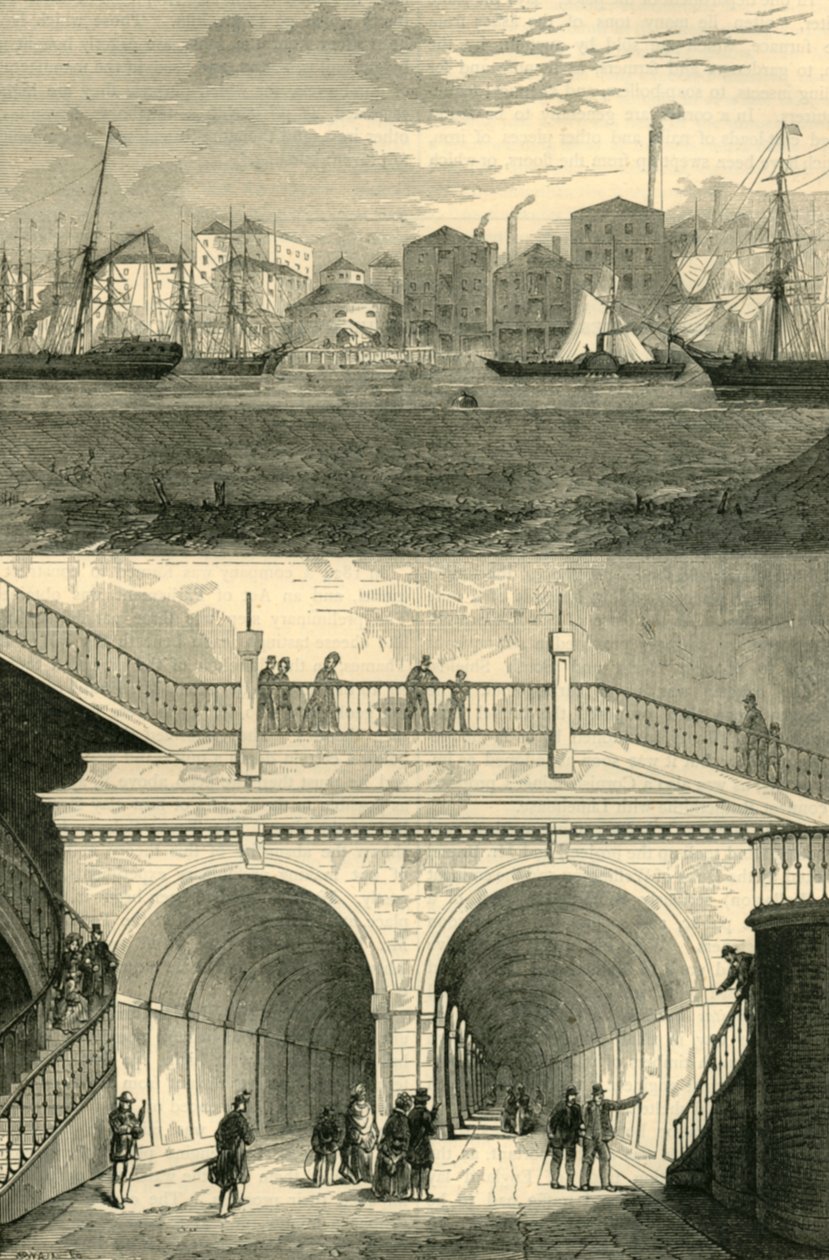 Thames-tunneln som den såg ut när den ursprungligen öppnades för trafik, c1872. av Unbekannt