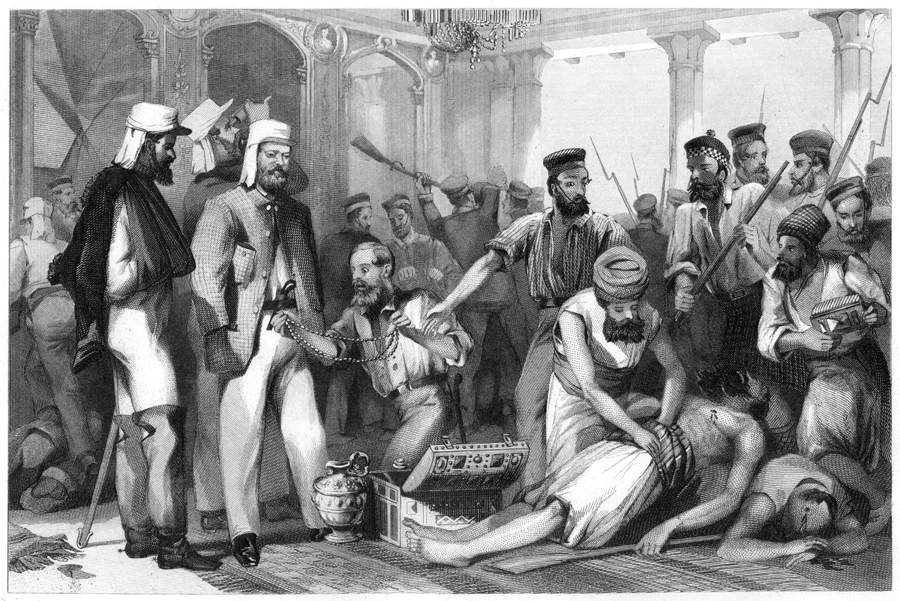 Times-korrespondent tittar på plundringen av Kaiser Bagh, 1858, c1860 av Unbekannt