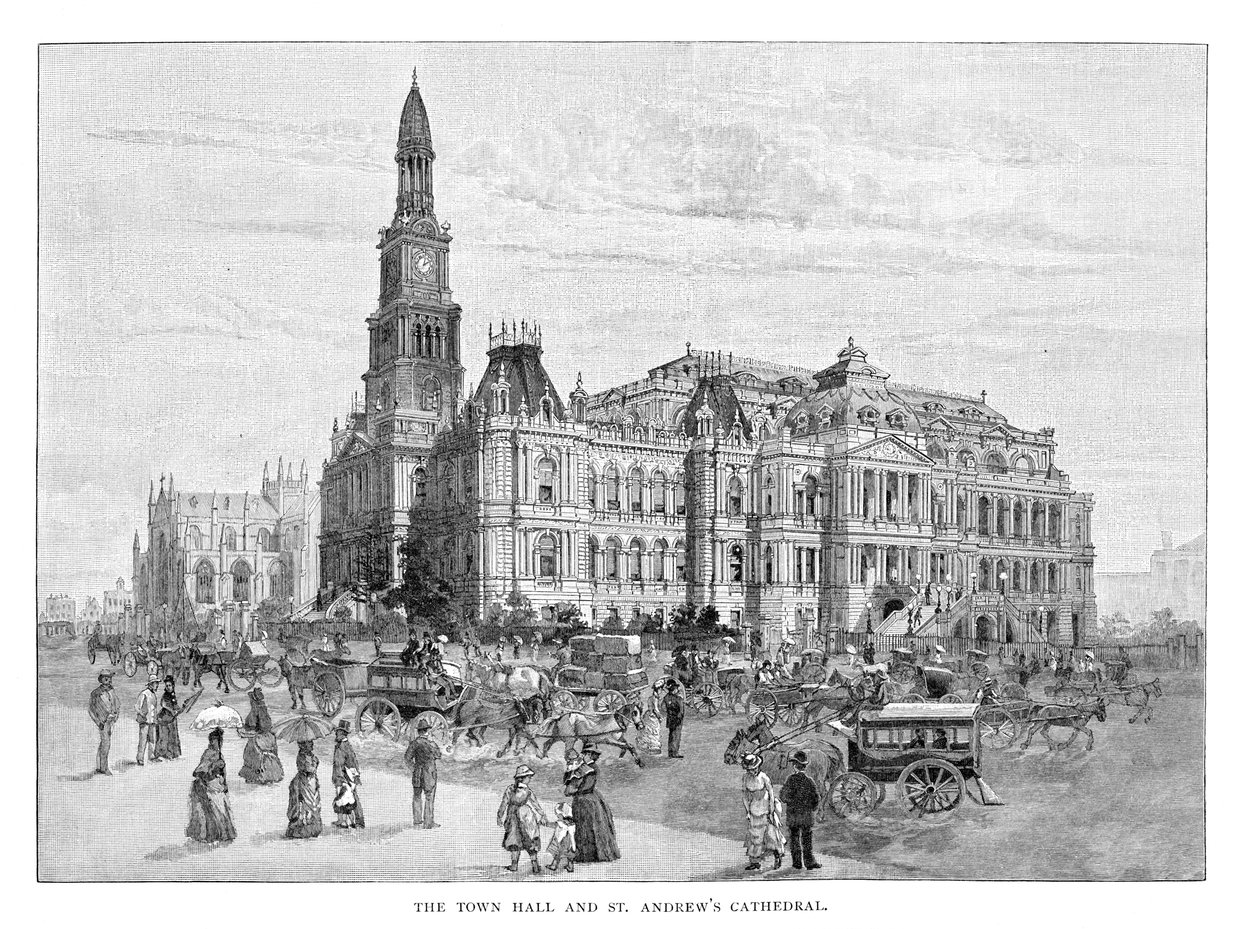 Rådhuset och St Andrews Cathedral, Sydney, New South Wales, Australien, 1886 av Unbekannt