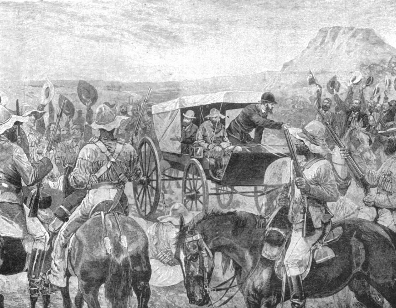 Transvaalkriget, 1881: President Brand gör fredsförklaringen i Laings Nek, 1901. av Unbekannt