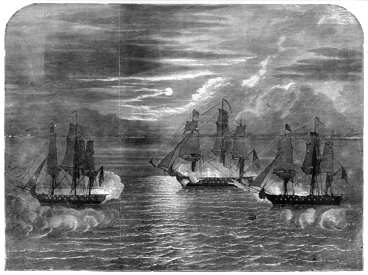 USS-konstitutionen som fångar Cyane och Levanten, 1815, 1872 av Unbekannt