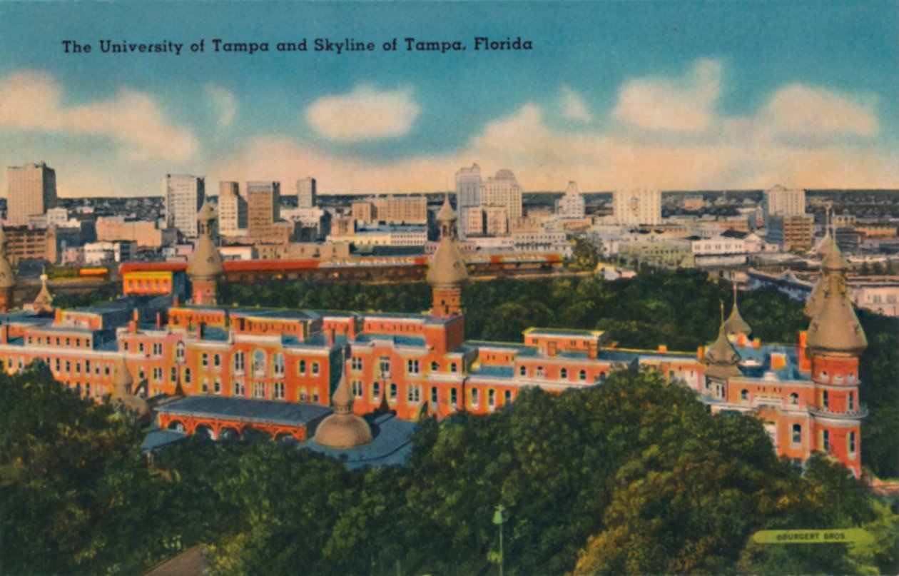 University of Tampa och Skyline of Tampa, Florida, c1940-talet av Unbekannt