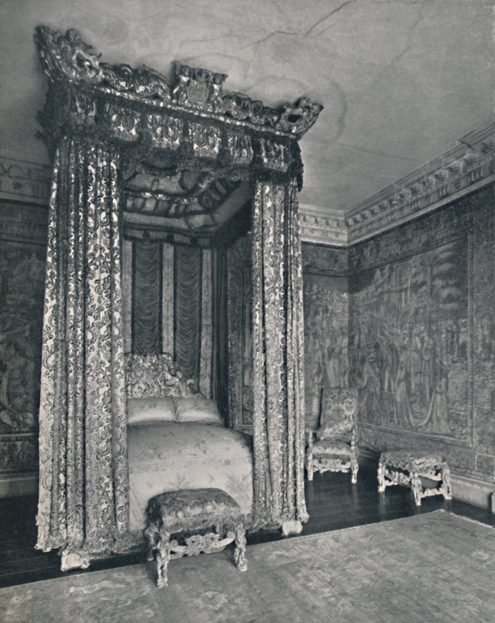 De venetianska ambassadörerna Rom på Knole. The Bedstead Made for James I, The Chair and Stools of the av Unbekannt