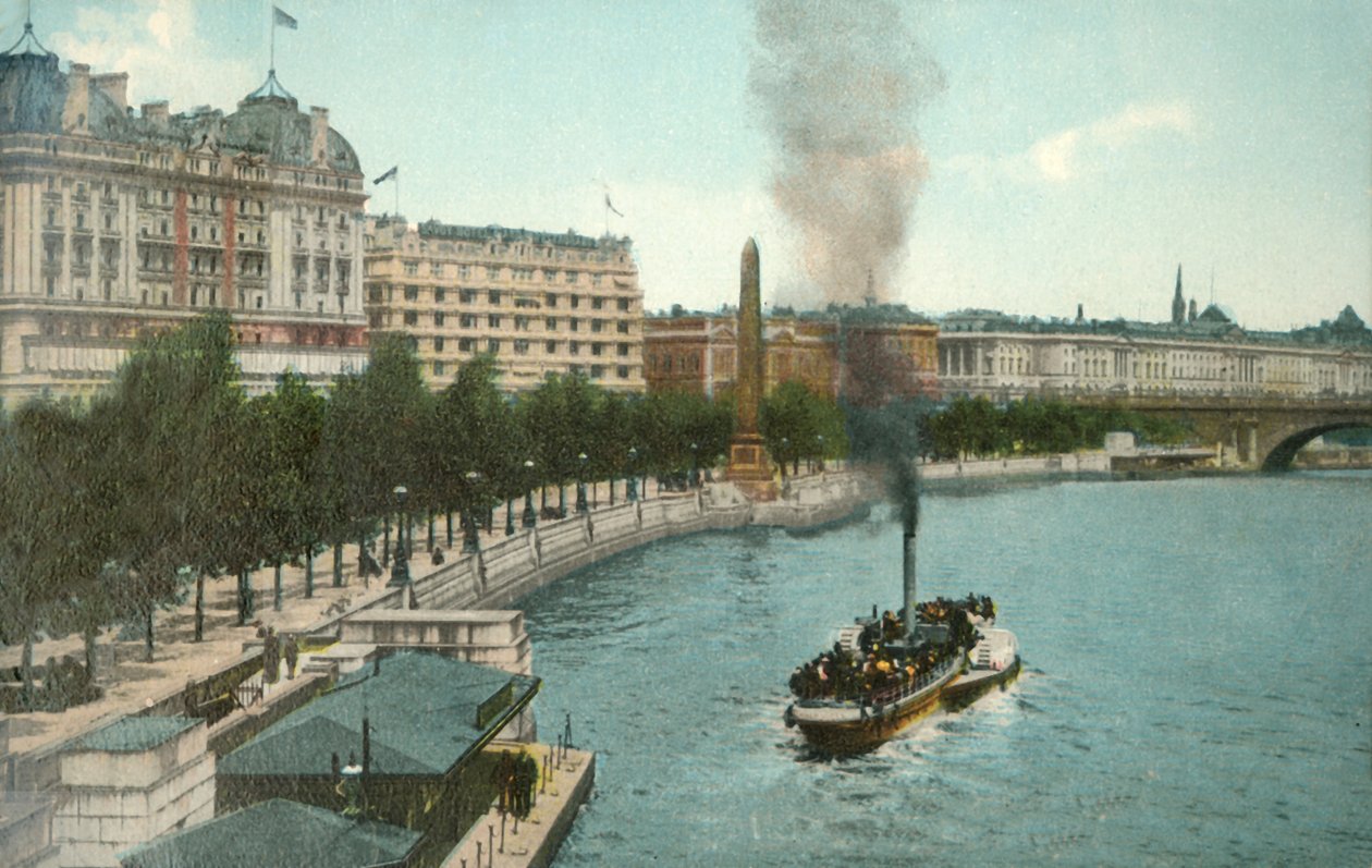 Victoria Embankment och ångfartyg på Themsen, London, c1907. av Unbekannt