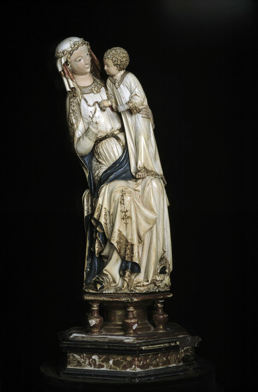 Jungfrun och Jesusbarnet. Marmorstaty omkring 1350-1375. 45 cm Collegiale Notre Dame. Villeneuve les Avignons (Gard). av Unbekannt