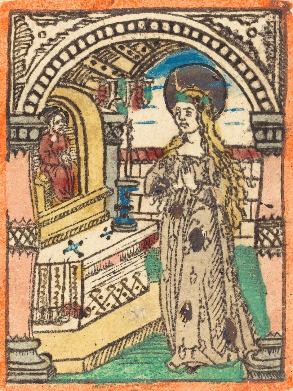 Jungfrun i en mantel broderad med majsöron, ca. 14701480. av Unbekannt