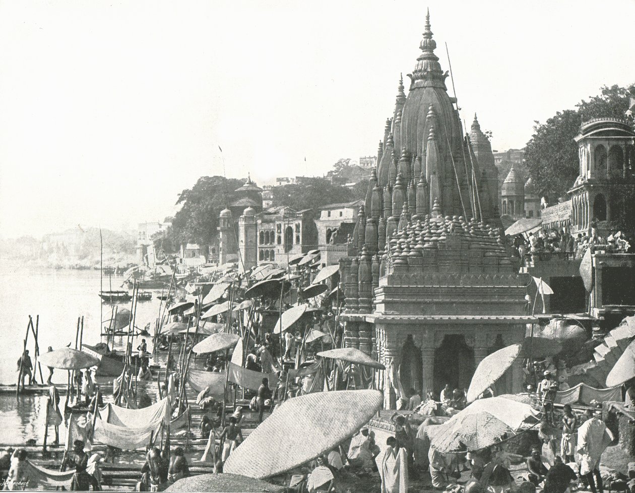 Vishnu-dammen och Ghat, Benares, Indien, 1895. av Unbekannt