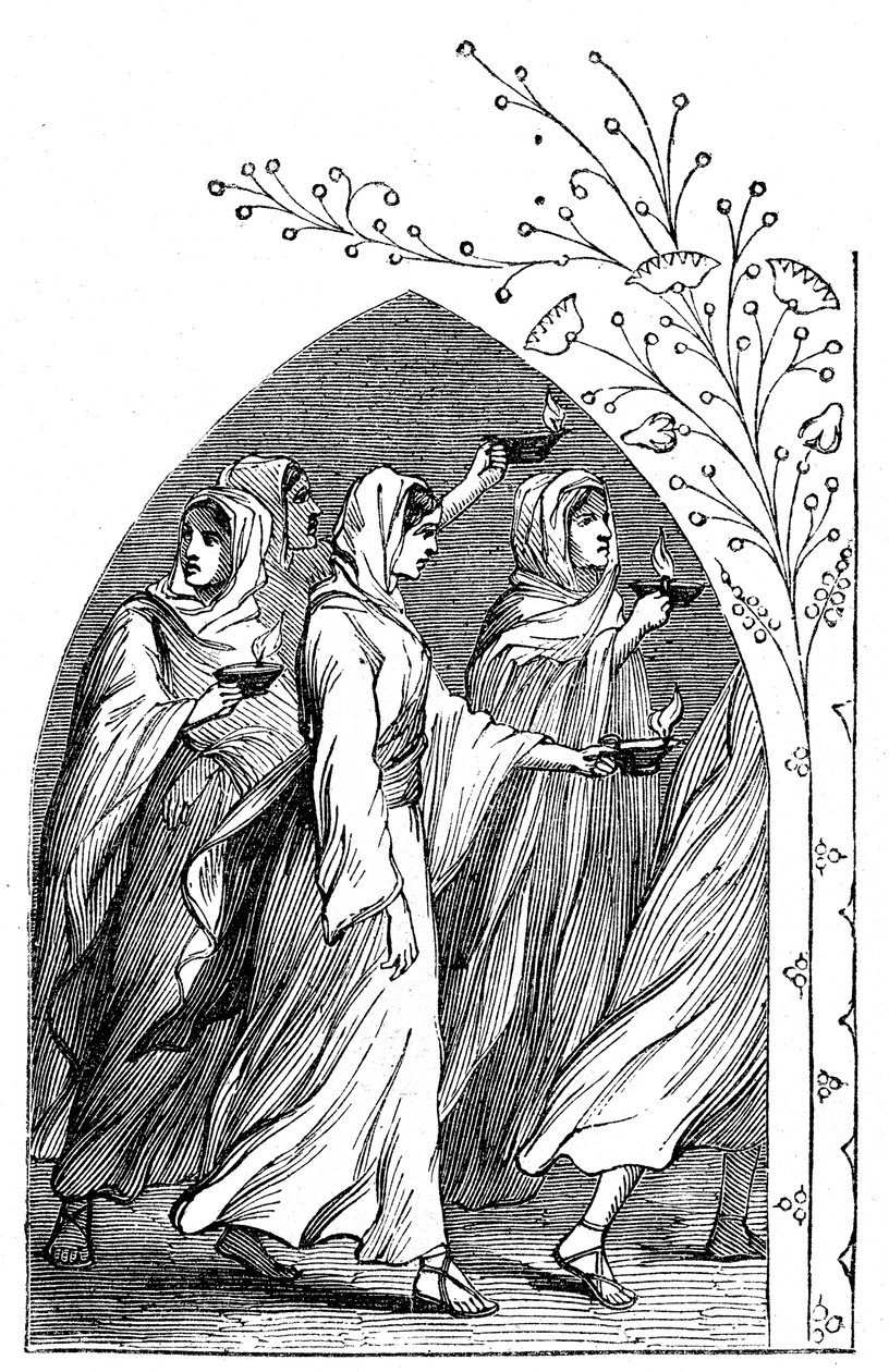 De kloka jungfrurna kommer att möta brudgummen, deras lampor lyser starkt, 1883 av Unbekannt