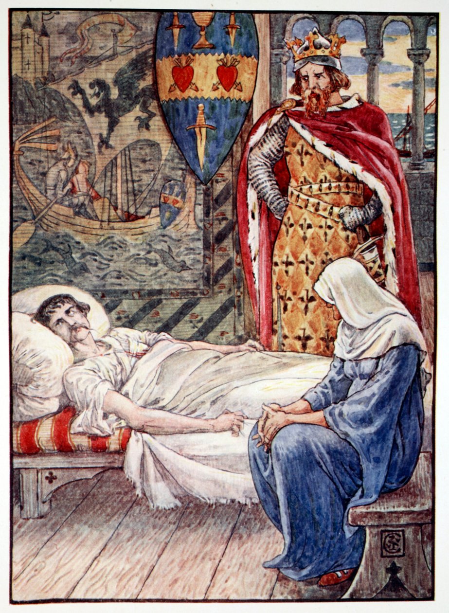 "Häxan ger råd om Sir Tristrams sår", 1911 av Unbekannt