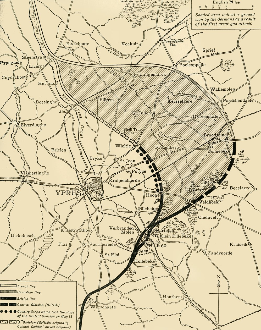 The Ypres Salient före och efter det andra slaget vid Ypres..., första världskriget, 1915, c1920. av Unbekannt