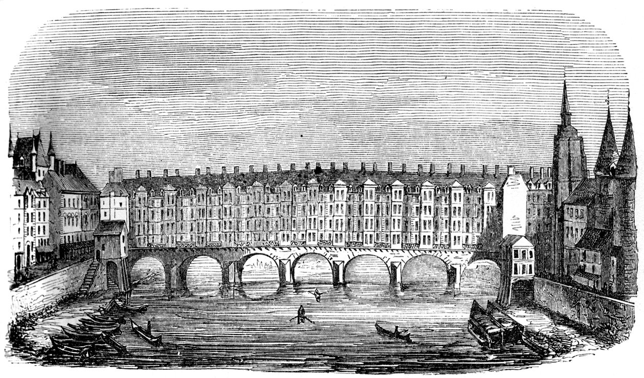 Den antika Pont aux Changers, Paris, Frankrike, c1500-talet 1849 av Unbekannt
