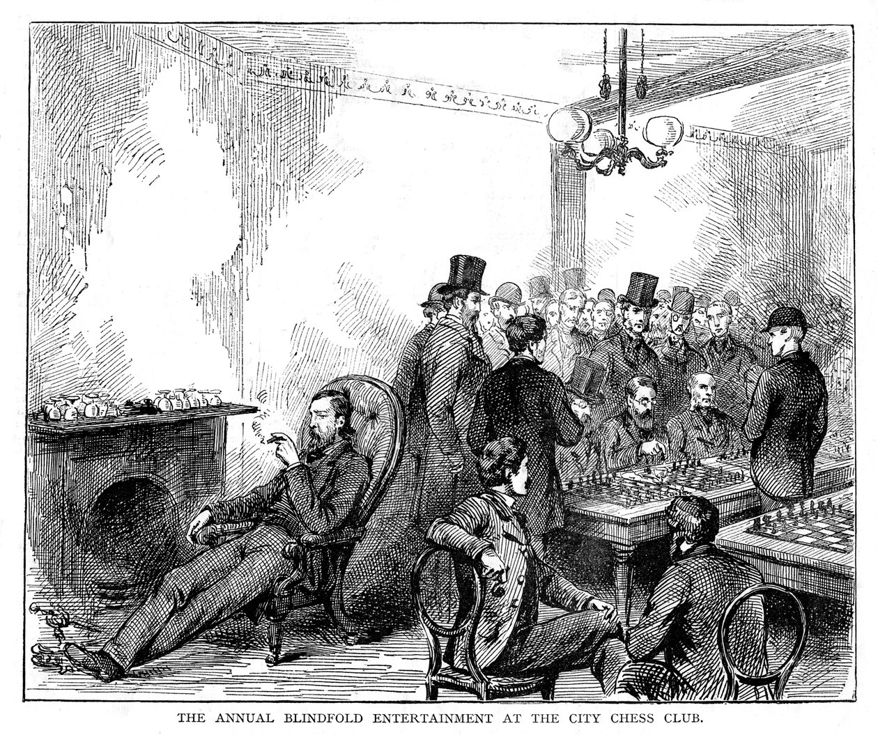 Den årliga underhållningen för ögonbindel på stadens schackklubb, 1876 av Unbekannt