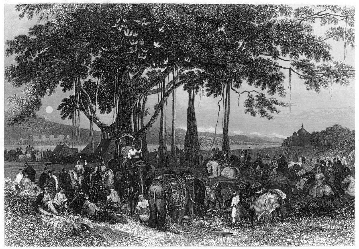 Ankomsten av kontingentstyrkan av sikhernas irreguljära kavalleri, Indien, c1860 av Unbekannt