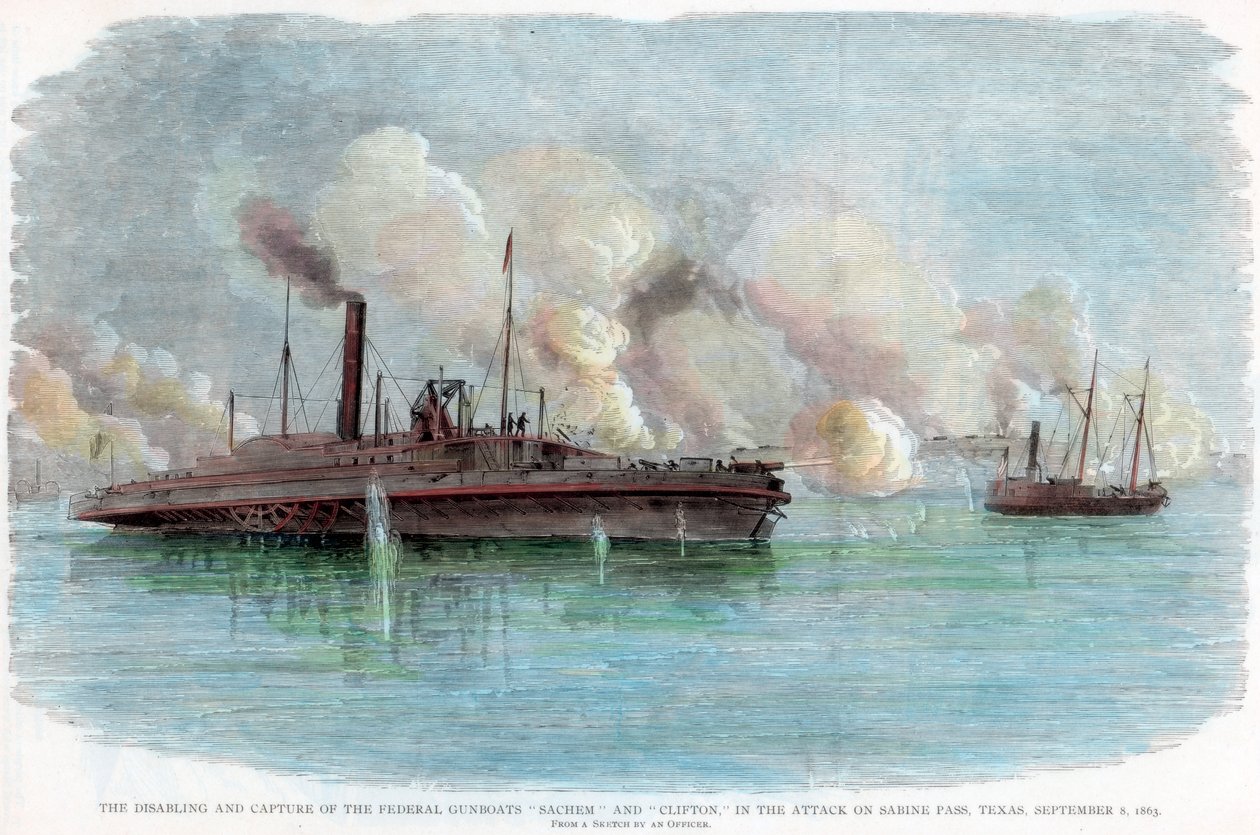 Attacken på Sabine Pass, Texas, amerikanska inbördeskriget, 8 september 1863 av Unbekannt