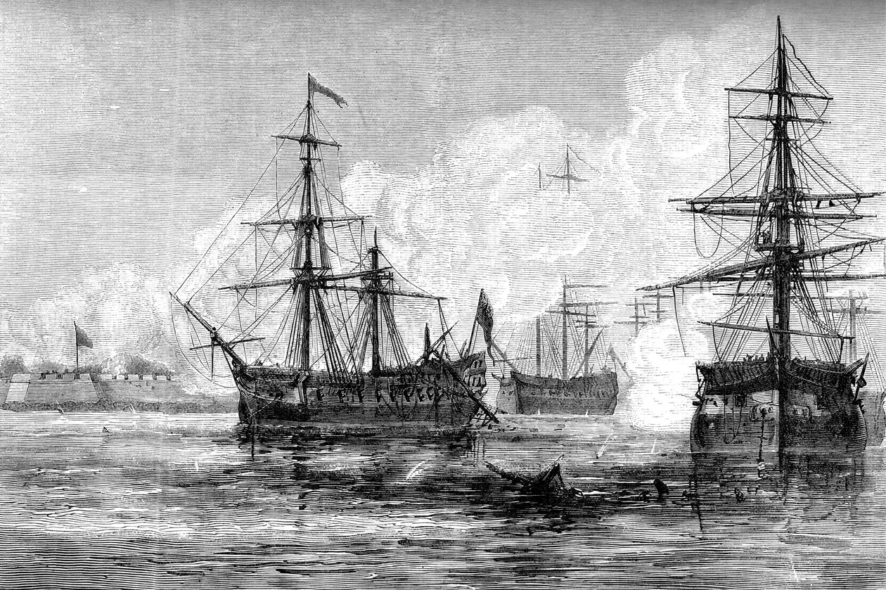 Attacken på Sullivans Island, South Carolina, 1776 c1880 av Unbekannt