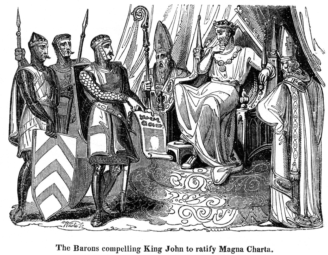 Baronerna tvingade kung John 1167-1216 att ratificera Magna Carta, 1215 av Unbekannt