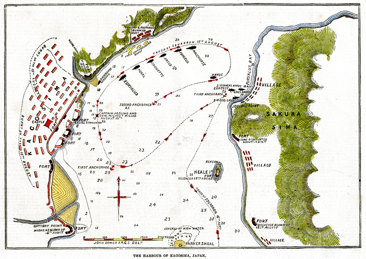 Kungliga flottans bombardemang av hamnen i Kagoshima, Japan, 1863 av Unbekannt