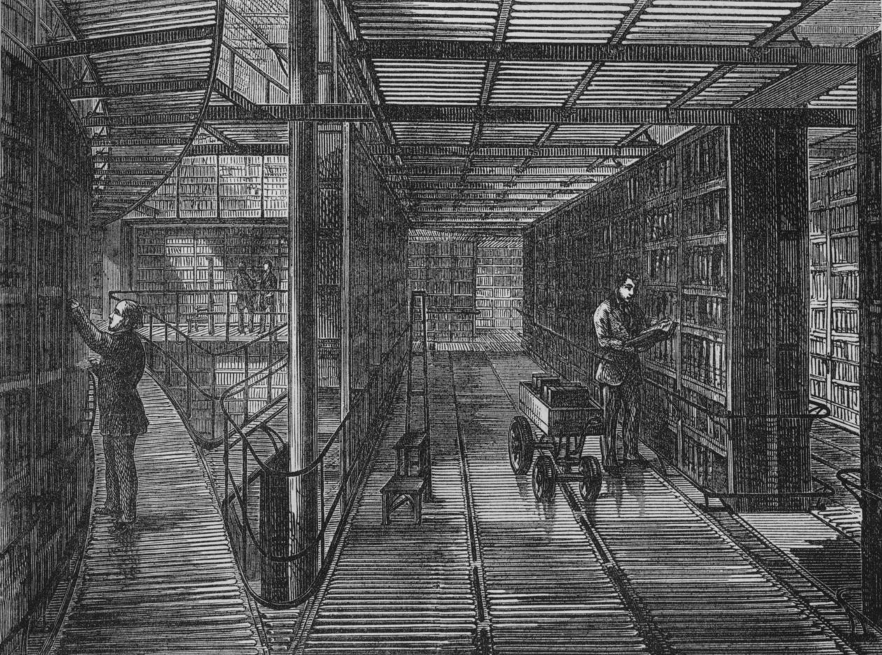 Bokhyllorna på British Museum, Bloomsbury, London, c1875 1878 av Unbekannt