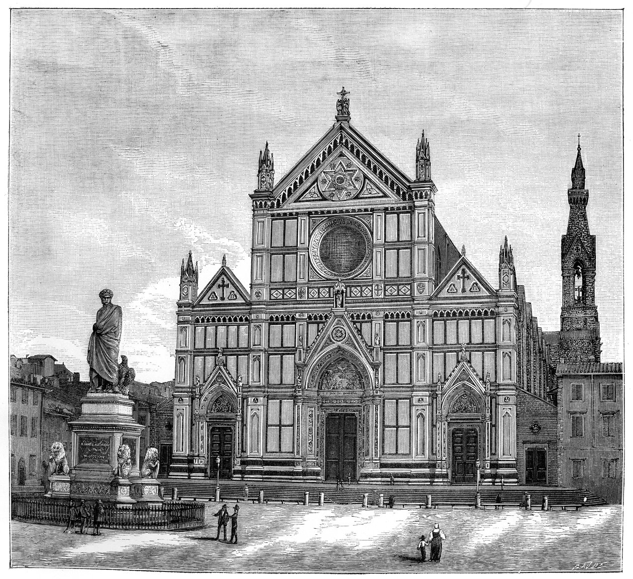 Kyrkan och piazzan i Santa Croce-basilikan, Florens, Italien, 1882 av Unbekannt