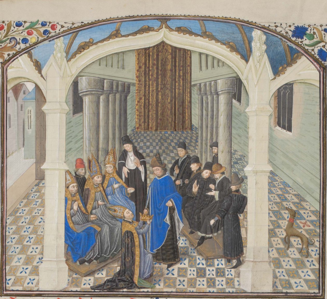 Baldwin II:s kröning 1118. Miniatyr från Historia av Vilhelm av Tyrus, 1460-talet av Unbekannt