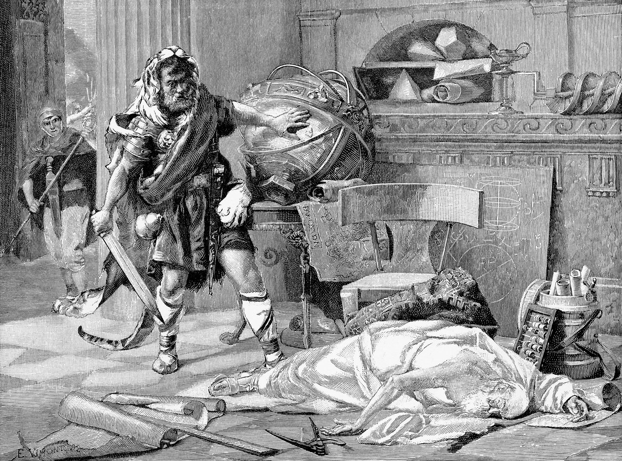 Arkimedes död vid intagandet av Syrakusa av romarna, 212 f.Kr. slutet av 1800-talet av Unbekannt