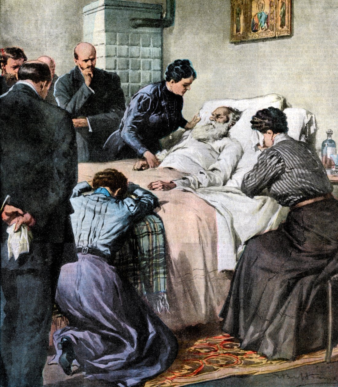 Leo Tolstojs död, rysk författare och filosof, 1910 av Unbekannt