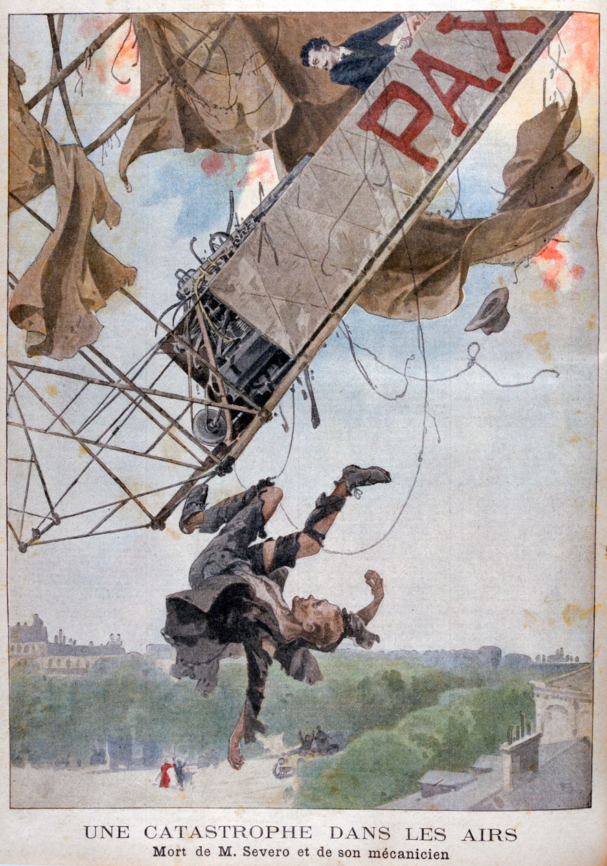 Flygaren Auguste Severos död över Paris, 1902 av Unbekannt