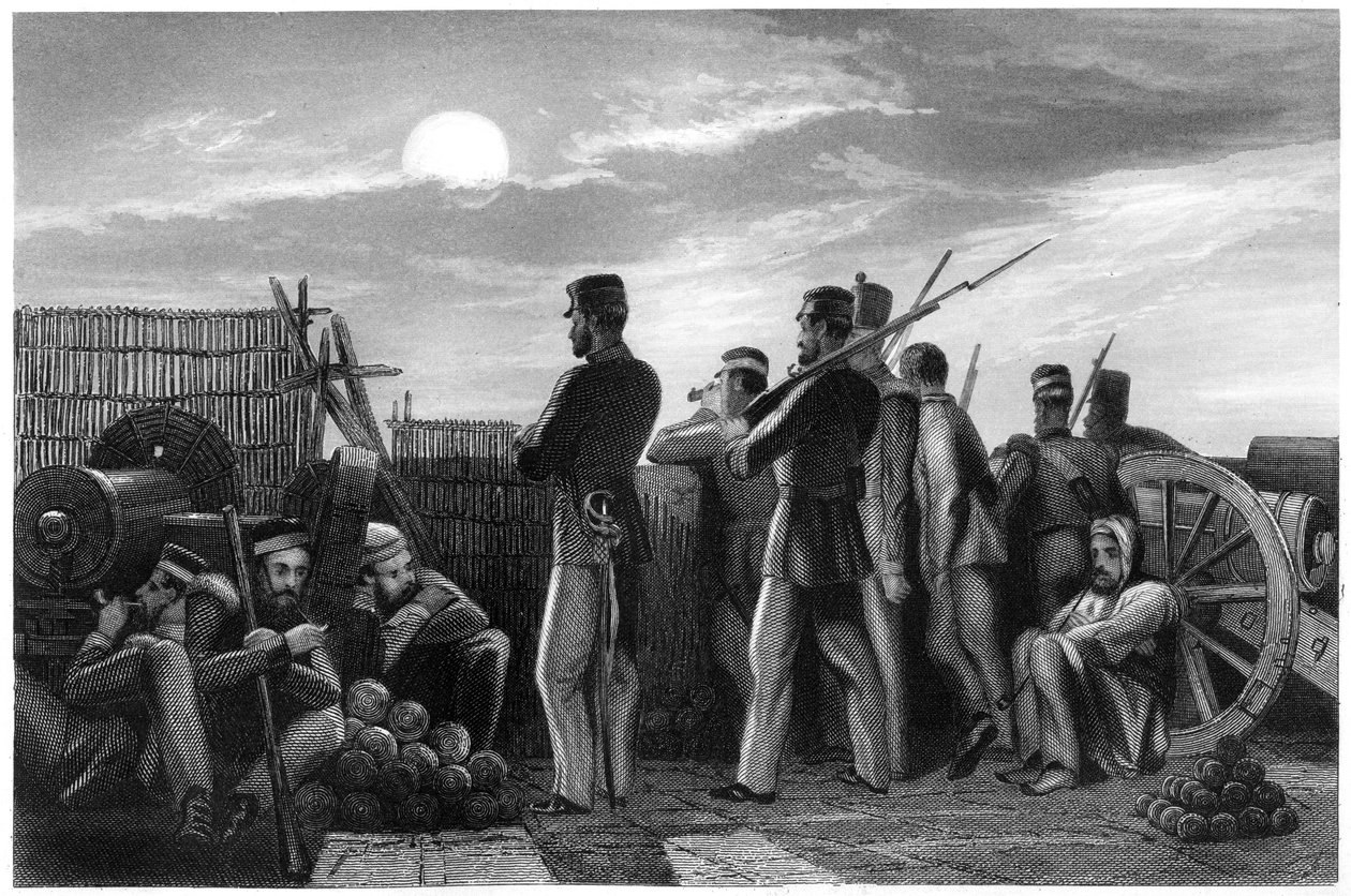 Försvararna på utkik, batteri i Lucknow, 1857, c1860 av Unbekannt