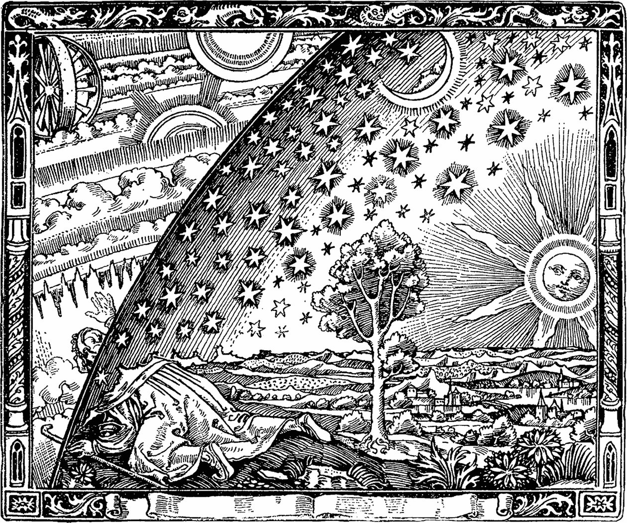 Kanten av himlavalvet Flammarion gravyr Från Atmosfären. Populär meteorologi av Camille av Unbekannt