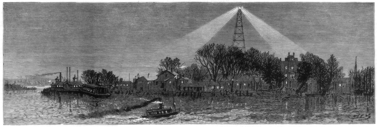 Det elektriska ljuset vid Hell Gate, New York, 1885 av Unbekannt