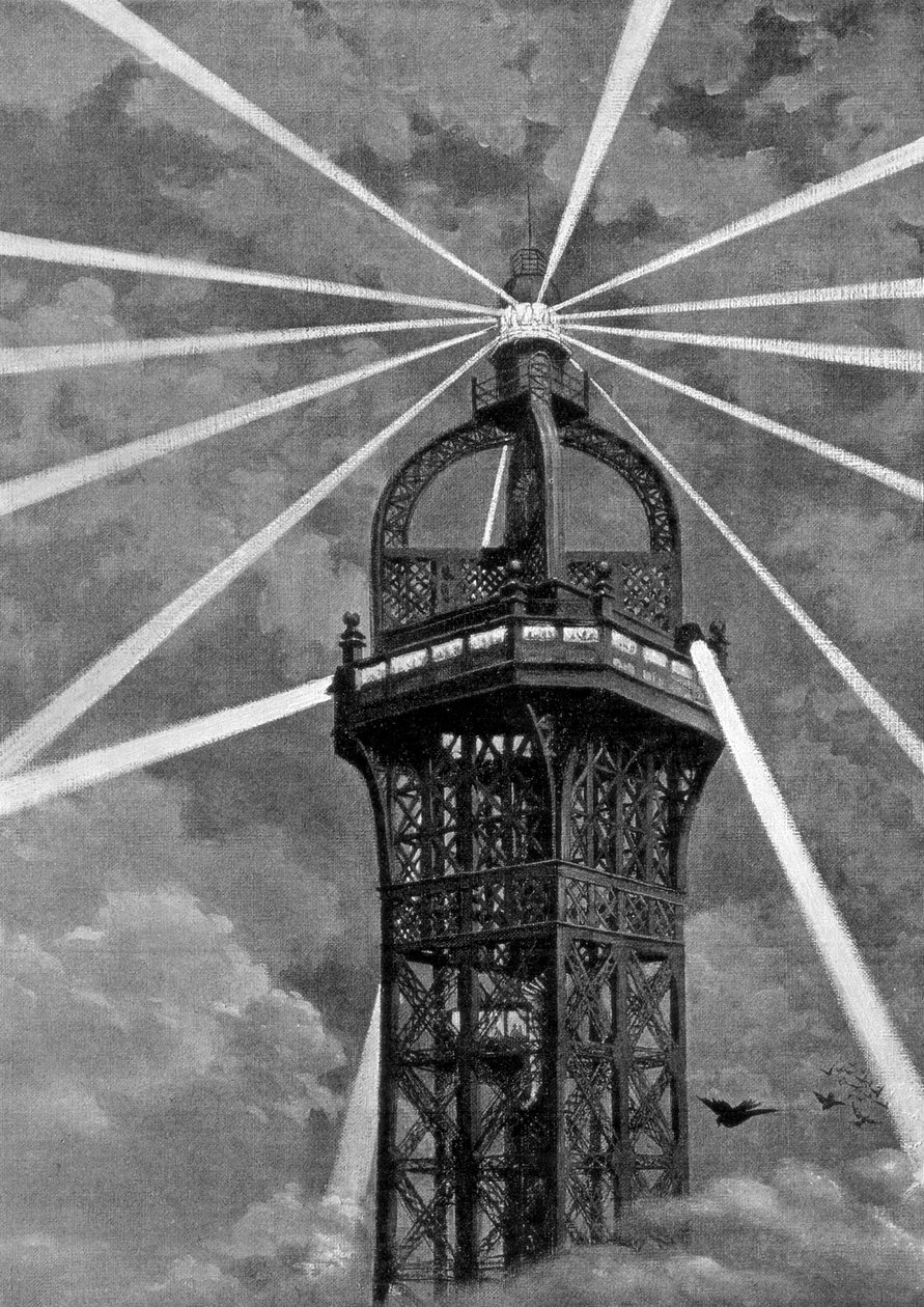 Det elektriska ljuset på toppen av Eiffeltornet, Paris, 1889 av Unbekannt
