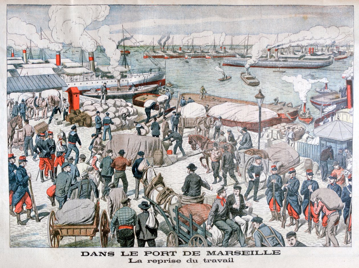 Slutet på hamnarbetarnas strejk i hamnen i Marseille, Frankrike, 1904 av Unbekannt